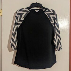 LulaRoe Black Tee w/ chevron sleeves